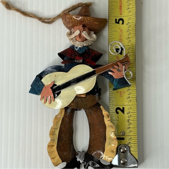 Rustic Tin Metal Singing Cowboy Playing Guitar Marionette Christmas Ornament - Picture 5 of 6